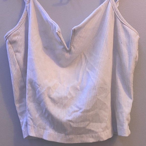 White spaghetti straps striped crop top with slit - Picture 1 of 2